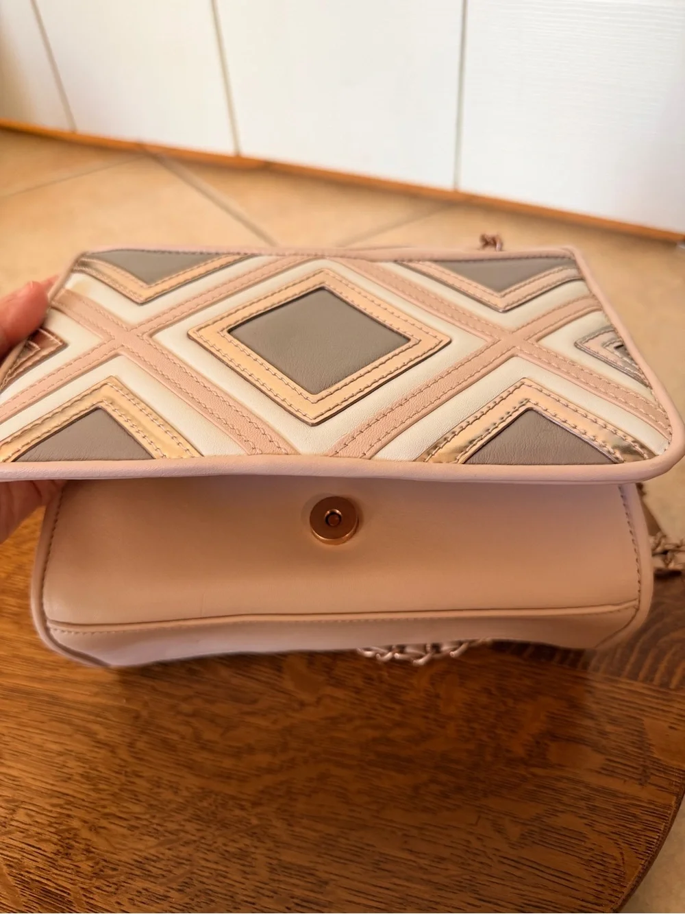 Tory Burch Pink, Taupe & Cream Quilted Chain Shoulder Bag
